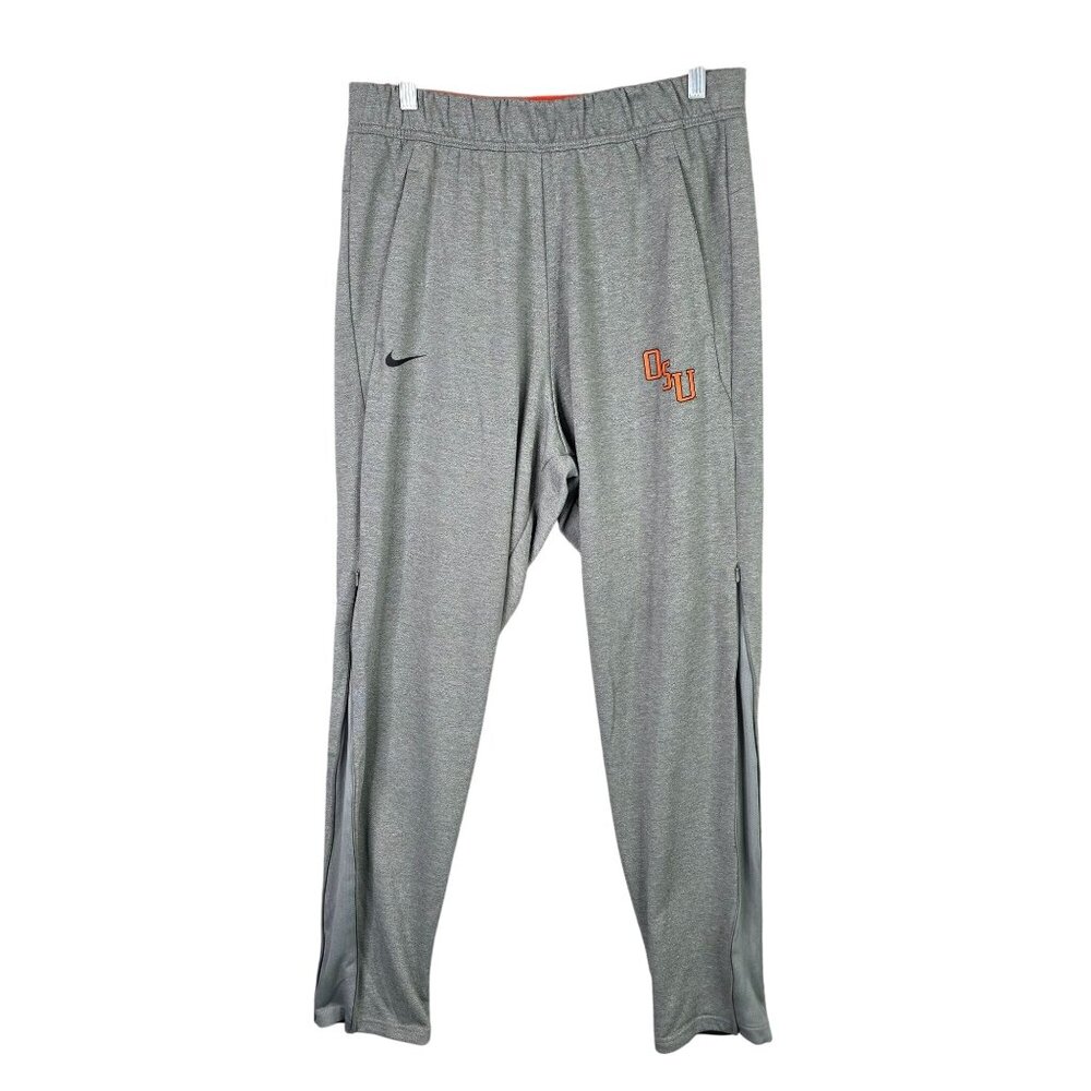 Mens Nike Dri-Fit OSU Gray Sweatpants Zippered Ankles Elastic Waist Polyester L
